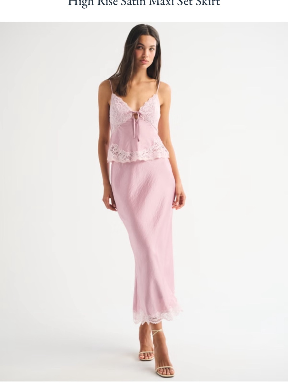 Abercrombie & Fitch Blush Pink Satin Lace Maxi Set Bra-Free Lace-Pieced Set Top